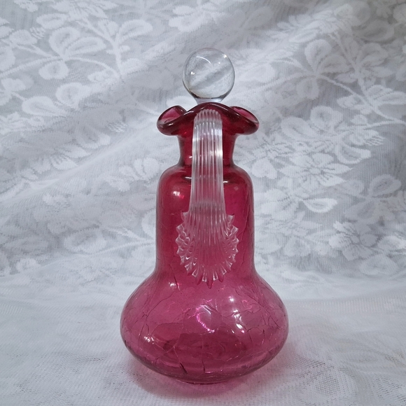 Vintage Gibson Rose Crackle Glass Cruet Pitcher With Stopper - Picture 3 of 12